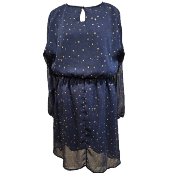 Allegra K Long Sleeve Midnight Blue GoldStar Embellished Mini Dress Size L - Picture 7 of 15